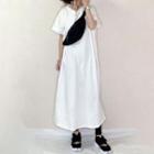 Short-sleeve Plain Midi Dress Off-white - One Size