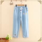 Planet Embroidered Drawstring Jeans