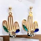 Faux Crystal Alloy Cactus Dangle Earring 1 Pair - As Shown In Figure - One Size