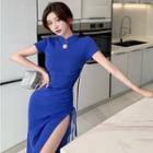 Skinny Drawstring Side-slit Midi Qipao Dress