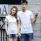 Couple Matching Crochet Trim Short Sleeve T-shirt