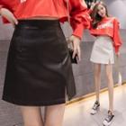 Faux Leather Slit Mini A-line Skirt