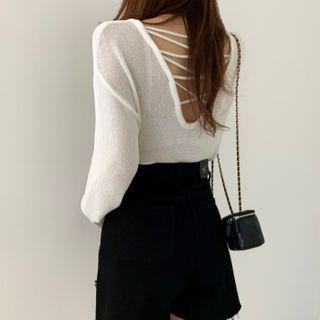 Long Sleeve Two-way Sheer Knit Top