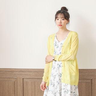 Dual-pocket Dip-back Sheer Cardigan