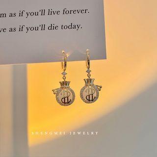 Money Bag Rhinestone Drop Earring 1 Pair - Gold - One Size