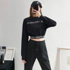 Rhinestone Lettering Crop Sweatshirt