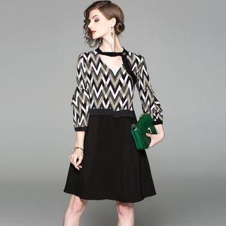 Chevron 3/4-sleeve A-line Dress