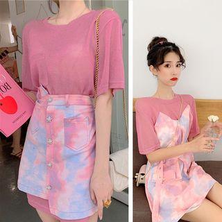 Glittered Loose-fit Short-sleeve Top / Gradient Skirt / Sleeveless Dress