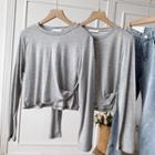 Long Sleeve Round Neck Crop T-shirt Gray - One Size