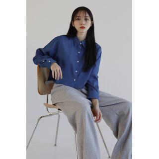 Plain Cropped Pants Blue - One Size