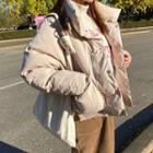 Buckled-neck Double-breasted Boxy Padded Jacket Beige - One Size