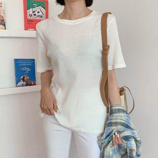 Vivid-color Ribbed T-shirt