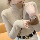 Mock Two-piece Long-sleeve Plain Fleece Top