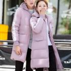 Couple Matching Contrast Trim Long Padded Jacket
