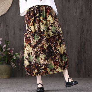 High-waist Printed A-line Long Skirt