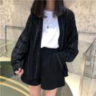 Striped Long-sleeve Loose-fit Jacket Black - One Size