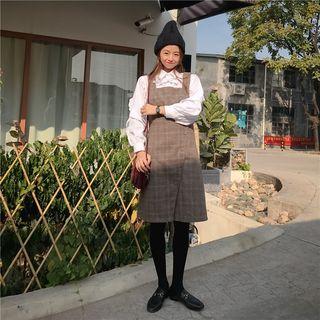 Balloon Sleeve Shirt / Plaid Jumper Dress