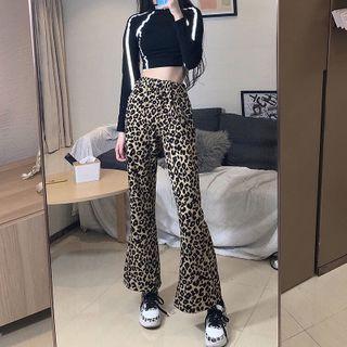 Leopard Print Cropped Boot-cut Pants