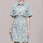 Set: Elbow-sleeve Floral Shirt + Mini A-line Skirt