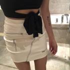 Zip Faux Leather Mini Pencil Skirt