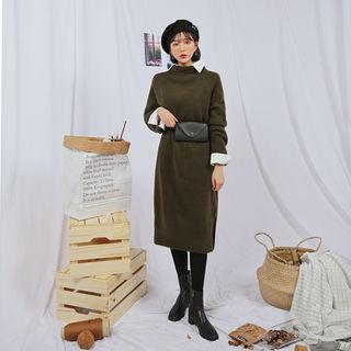 Turtle-neck Raglan-sleeve Midi Sweater Dress
