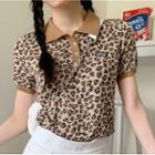 Short-sleeve Leopard Print Polo Shirt Leopard - One Size