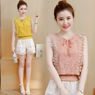 Sleeveless Tie-neck Lace Top