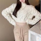 Cable Knit Crop Sweater Sweater - White - One Size