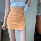 High-waist Asymmetrical Ruched Mini Skirt