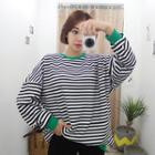 Drop-shoulder Ringer Stripe Sweatshirt Black - One Size