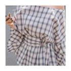 Off-shoulder Checked Top With Belt