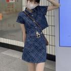 Set: Short-sleeve Denim Shirt + Skirt
