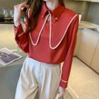 Long-sleeve Chained Wide-collar Blouse