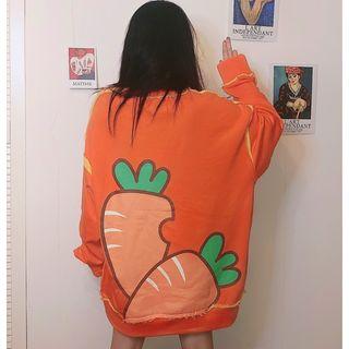 Carrot Print Contrast Trim Oversize Pullover As Shown In Figure - One Size