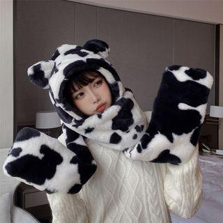 Cow Print Fleece Hooded Scarf