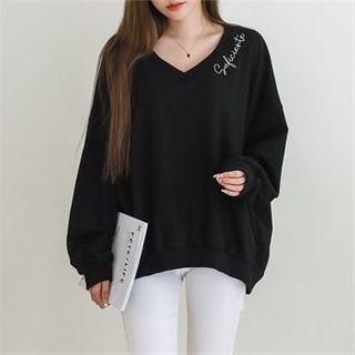 V-neck Letter-detail Sweatshirt Ivory - One Size