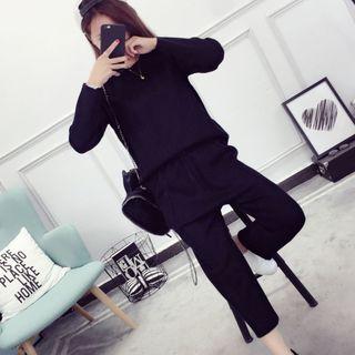 Set: Plain Cardigan + Straight Cut Pants
