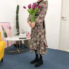 Contrast-trim Floral Print Midi Dress