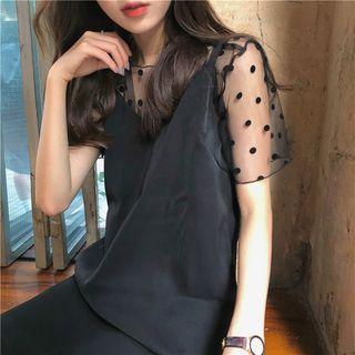 Dot Sheer Short-sleeve T-shirt / Plain Sleeveless Dress