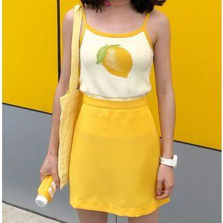 Fruit Print Camisole Top / Plain Mini Skirt