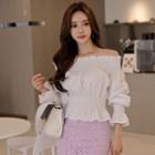 Plain Off Shoulder 3/4 Sleeve Top / Midi Lace Skirt