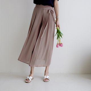 Band-waist Pleated-detail Wide-leg Pants