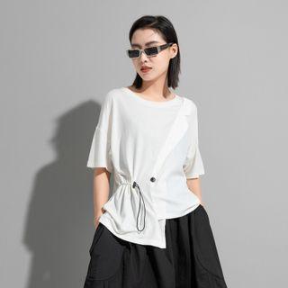 Round-neck Plain Drawstring Oversize Shirt