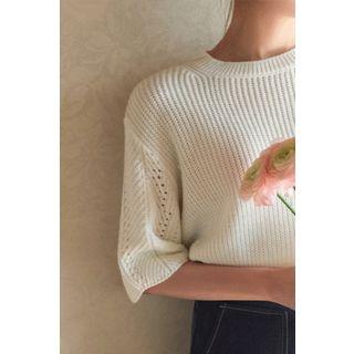 Short-sleeve Pointelle Ribbed Sweater