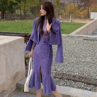Cropped Double-breasted Corduroy Blazer / Midi Mermaid Skirt