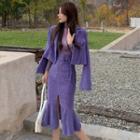 Cropped Double-breasted Corduroy Blazer / Midi Mermaid Skirt
