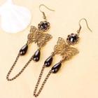 Butterfly Water Drop Shinny Earrings  Black - One Size
