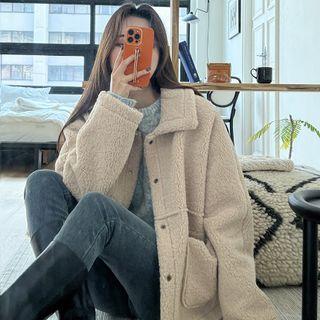 Flap-pocket Two-way Faux-shearling Jacket