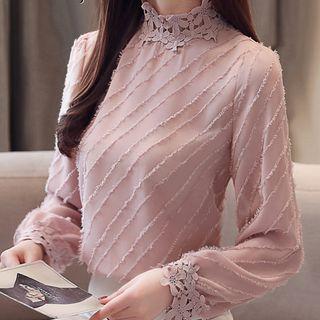 Crochet Lace Trim Fringed Blouse