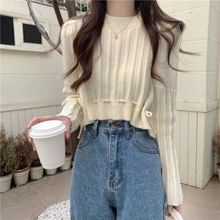 Drawstring-cuff Crop Knit Top